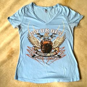 STURGIS MOTORCYCLE Rally South Dakota Pale Blue V-Neck T-Shirt
